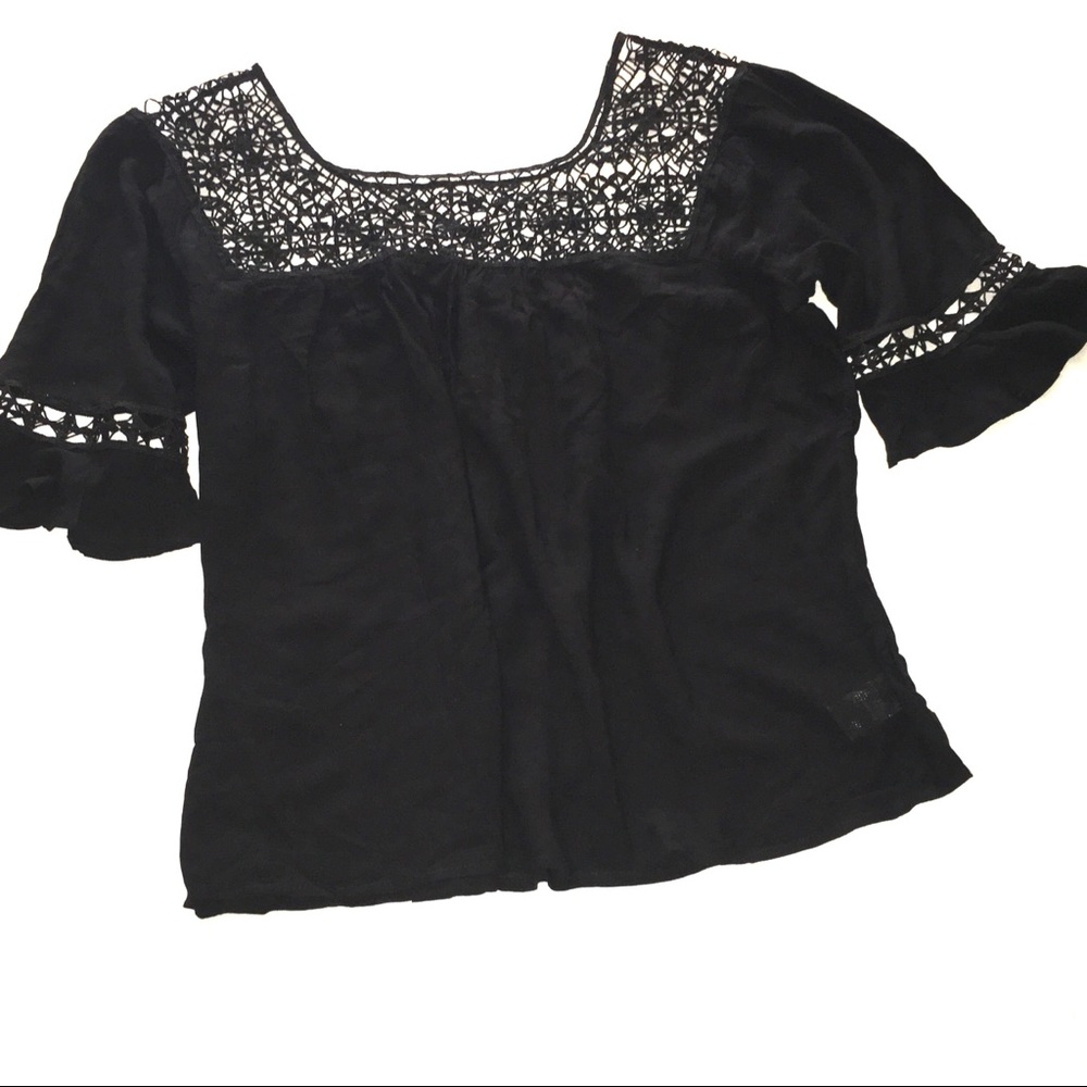 JEANS BY BUFFALO BLACK BLOUSE LACE UPPER SZ L NWT